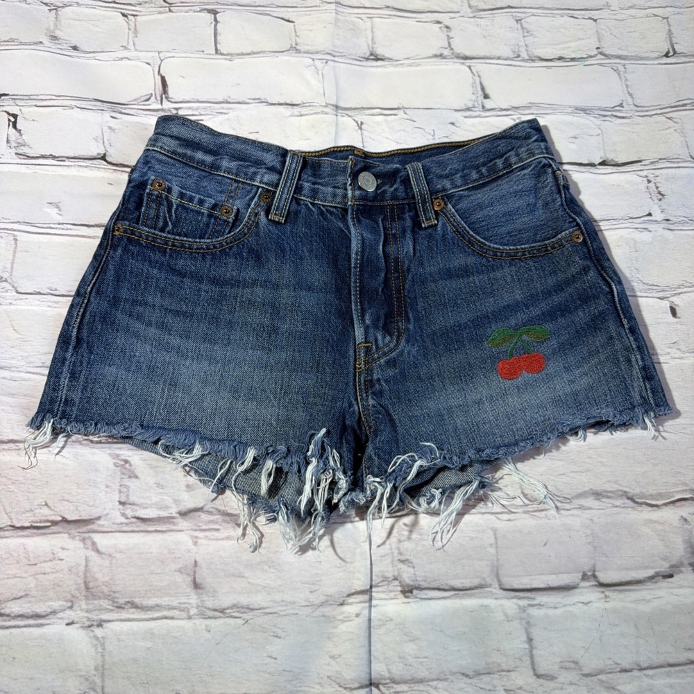 Levi's Cherry Shorts Womens 24 Blue 501 Button Fly Cut Off Cotton